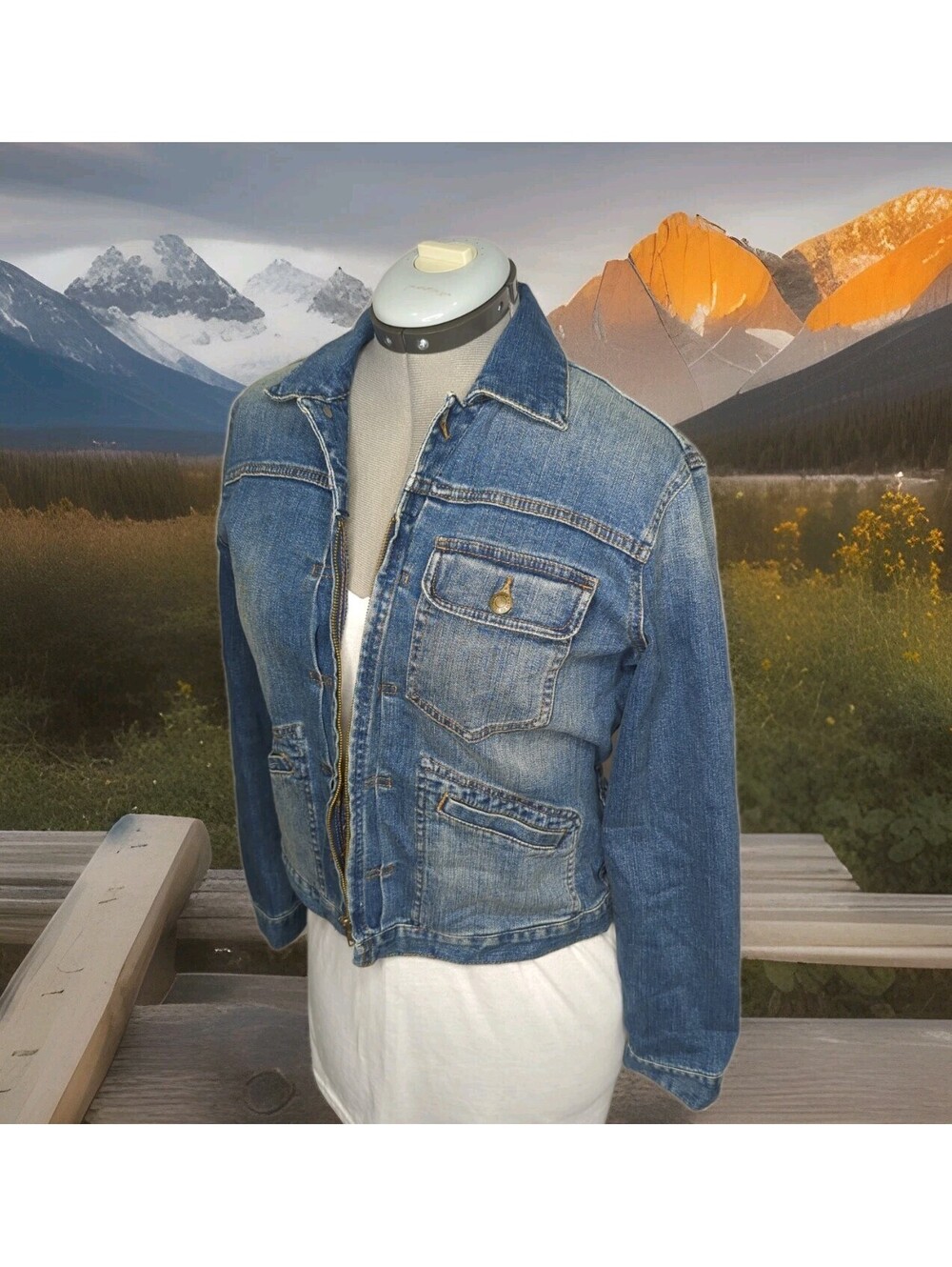 Polo Ralph Lauren Jean Jacket Womens Large Denim Blue Trucker Stretch Western RL